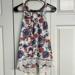 Paisley/flower print tank top with trim